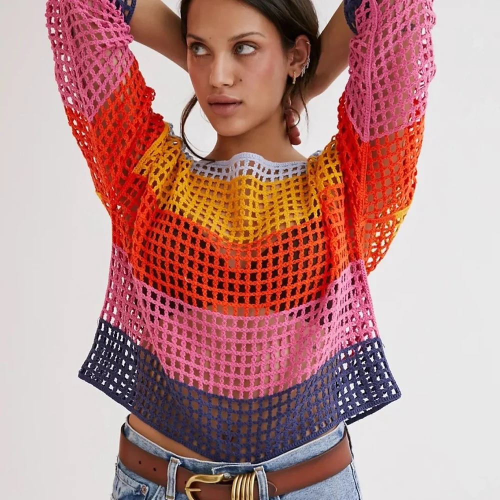 Anthropologie Maeve Poncho Striped Crochet One Size